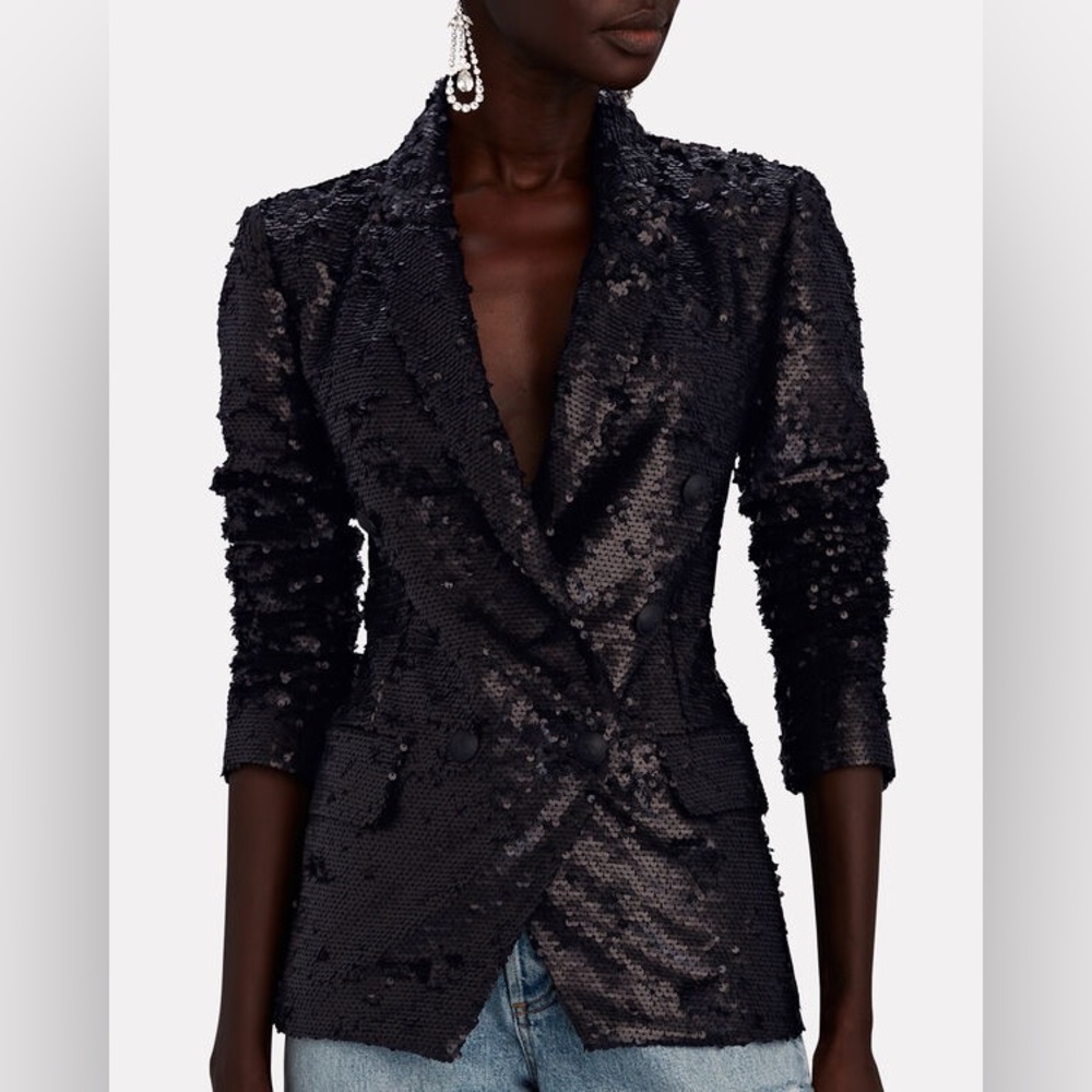 L'AGENCE Black Kenzie Double-Breasted Sequin Blazer in 8